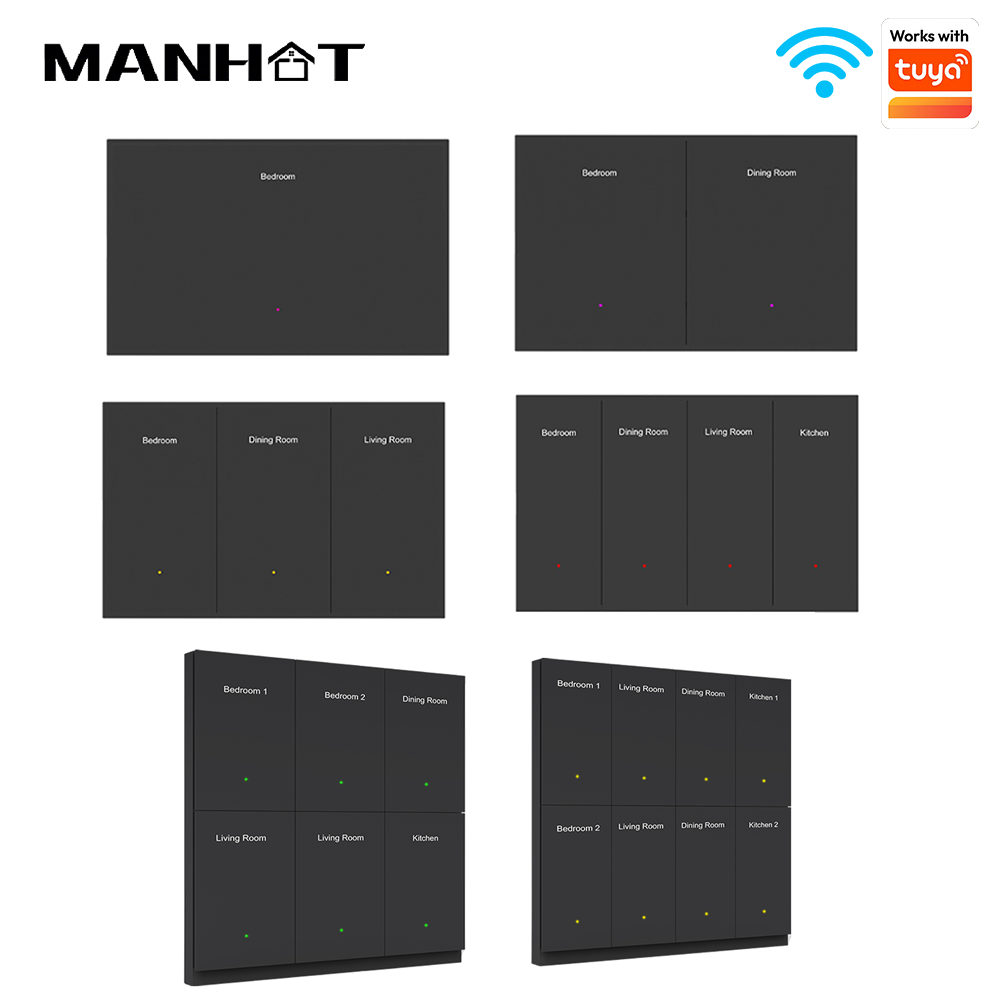 Smart Light Switch Wifi - Manhot Wi-Fi対応 スマートDIY名前表示スイッチ 横型 1/2/3/4/6/8連 ライトカラー調整