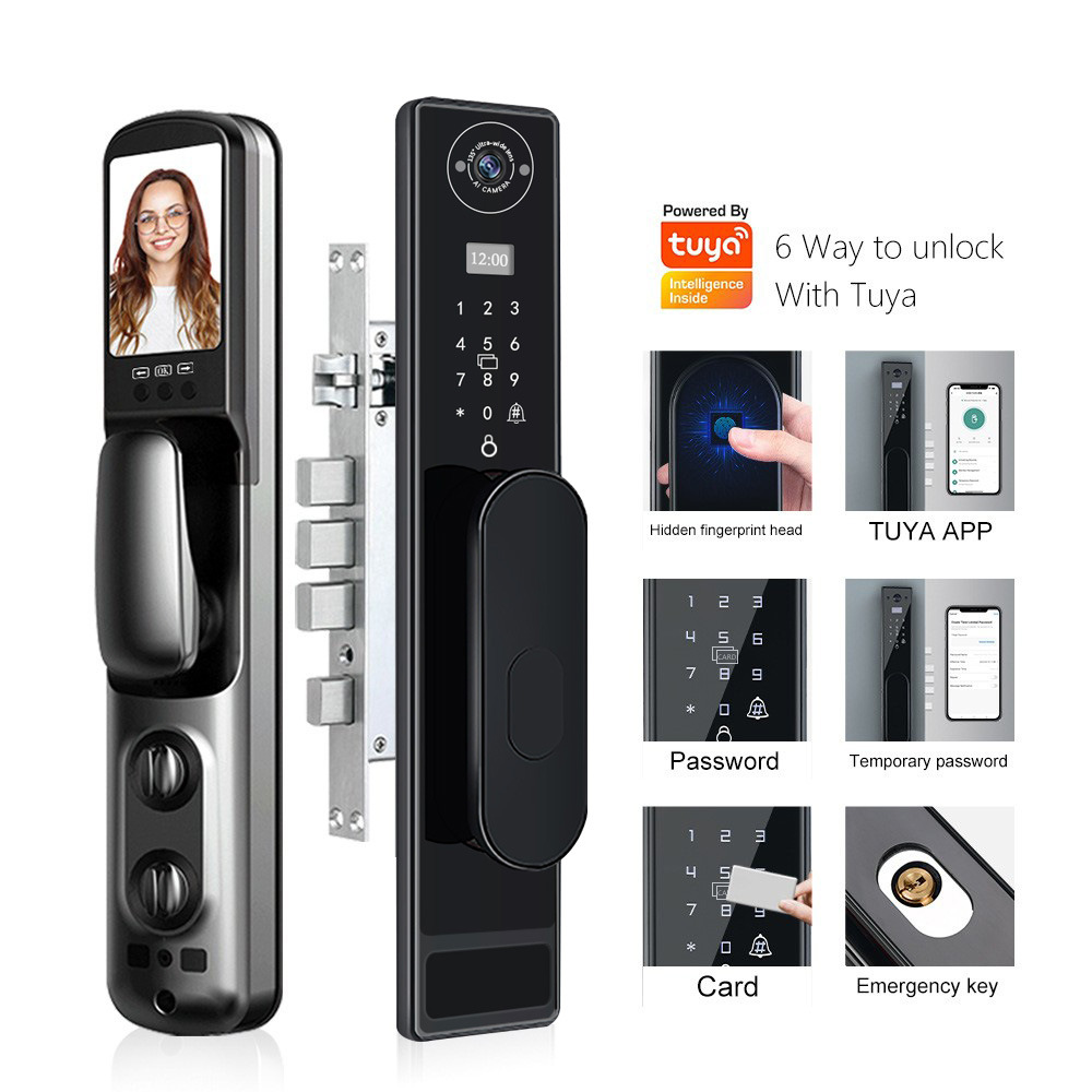 Smart Door Lock Wifi - 自動TUYA Wifi対応 キャッツアイ 指紋認証 プッシュ式ドアベル ビジュアルインターホン