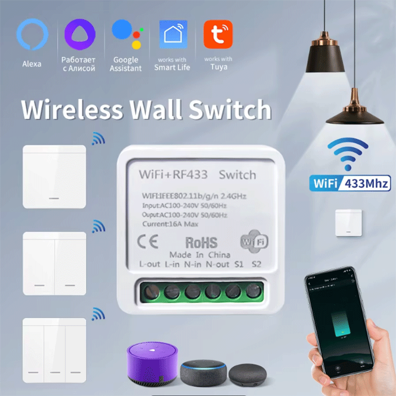 Smart Light Switch Wifi - Tuya WiFiスマートライトスイッチ スマートホーム ワイヤレスRF 433mhz プッシュボタン壁スイッチ
